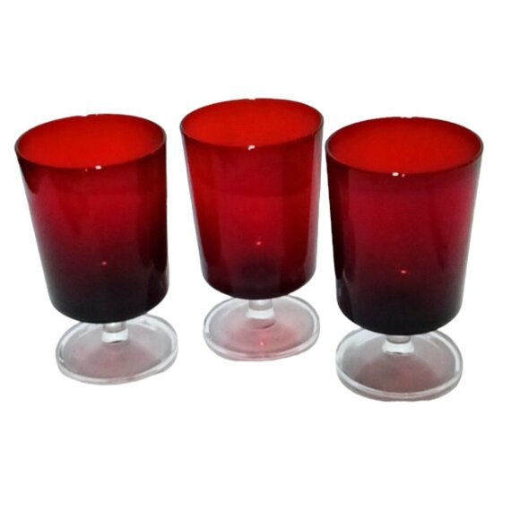 Vintage Cristal D'Arques Set of 3 Ruby Red Cavalier Stemmed Wine Goblets Glasses - Picture 1 of 7